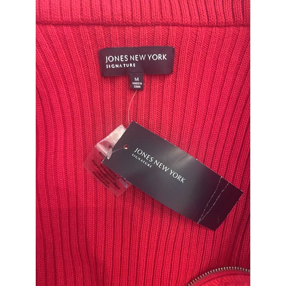 Red Quilted Knit Jacket M Zip Front Lightweight Fall Minimalist Classic NWT - Picture 3 of 15